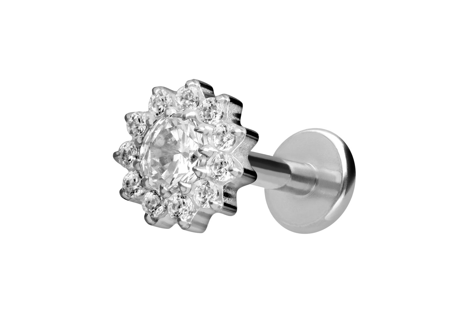 Titan Labret Piercing mit Innengewinde KRISTALLBLUME